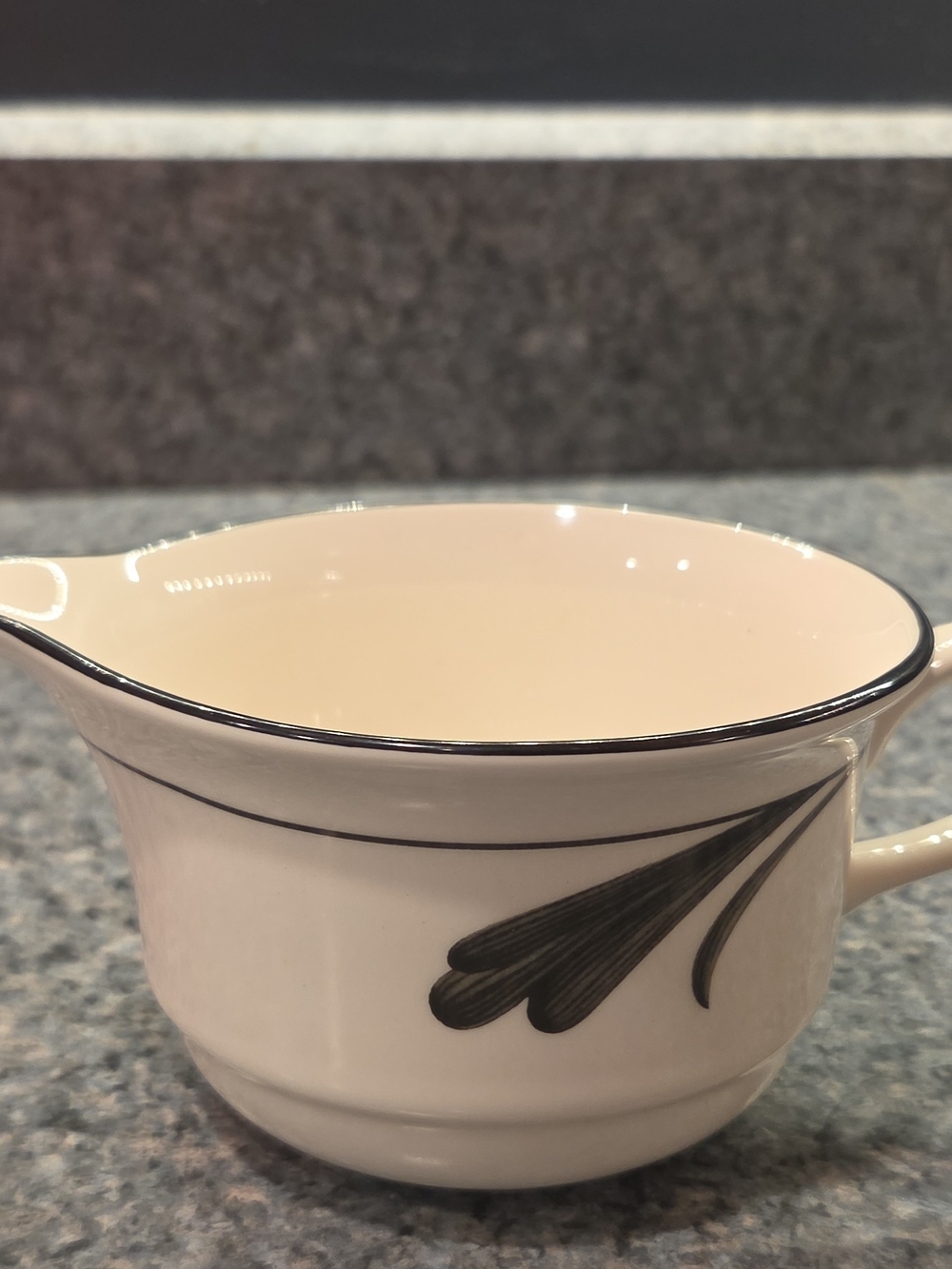 Vintage Lenox Cream Ceramic Creamer with Black Leaf Motif